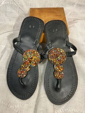 Handmade beaded thong flip flop sandals